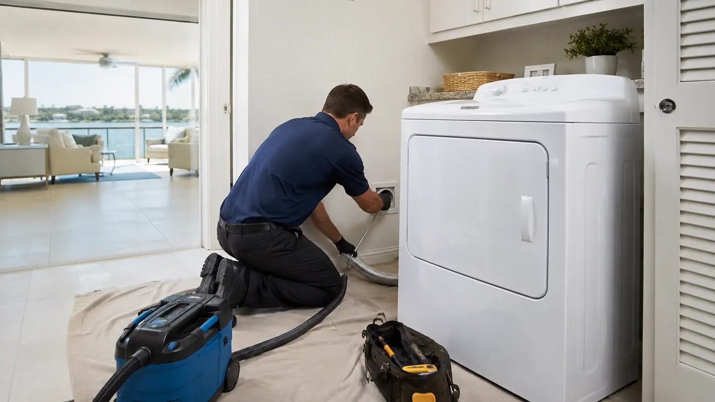 Professional dryer vent service in a condominium