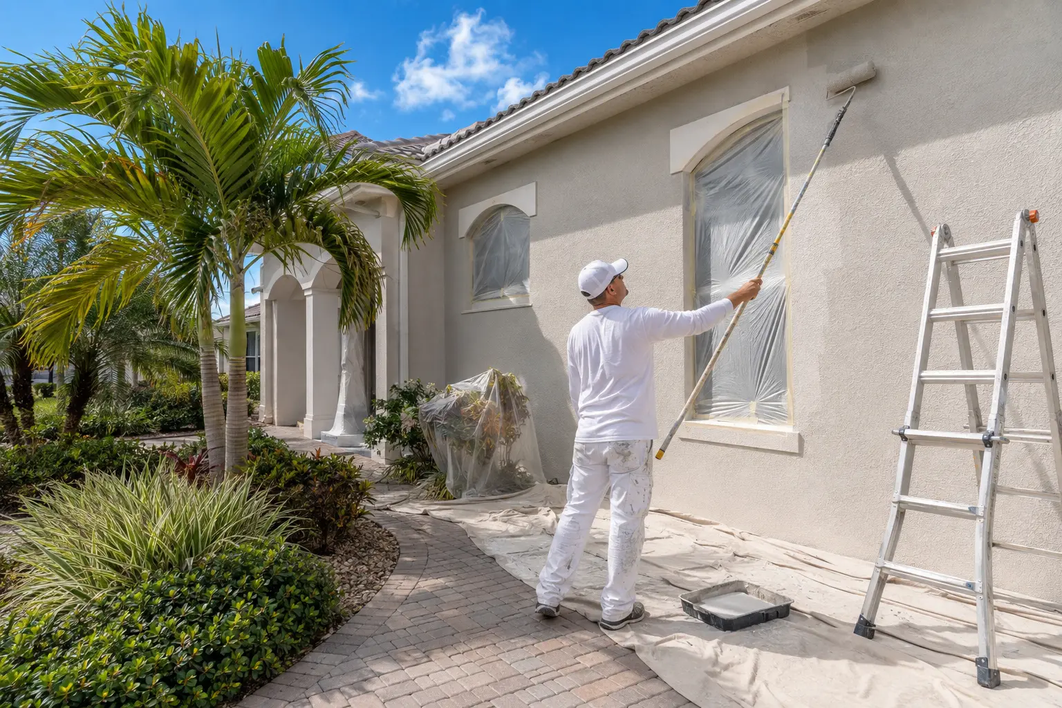 Professional exterior painting on a Florida stucco home