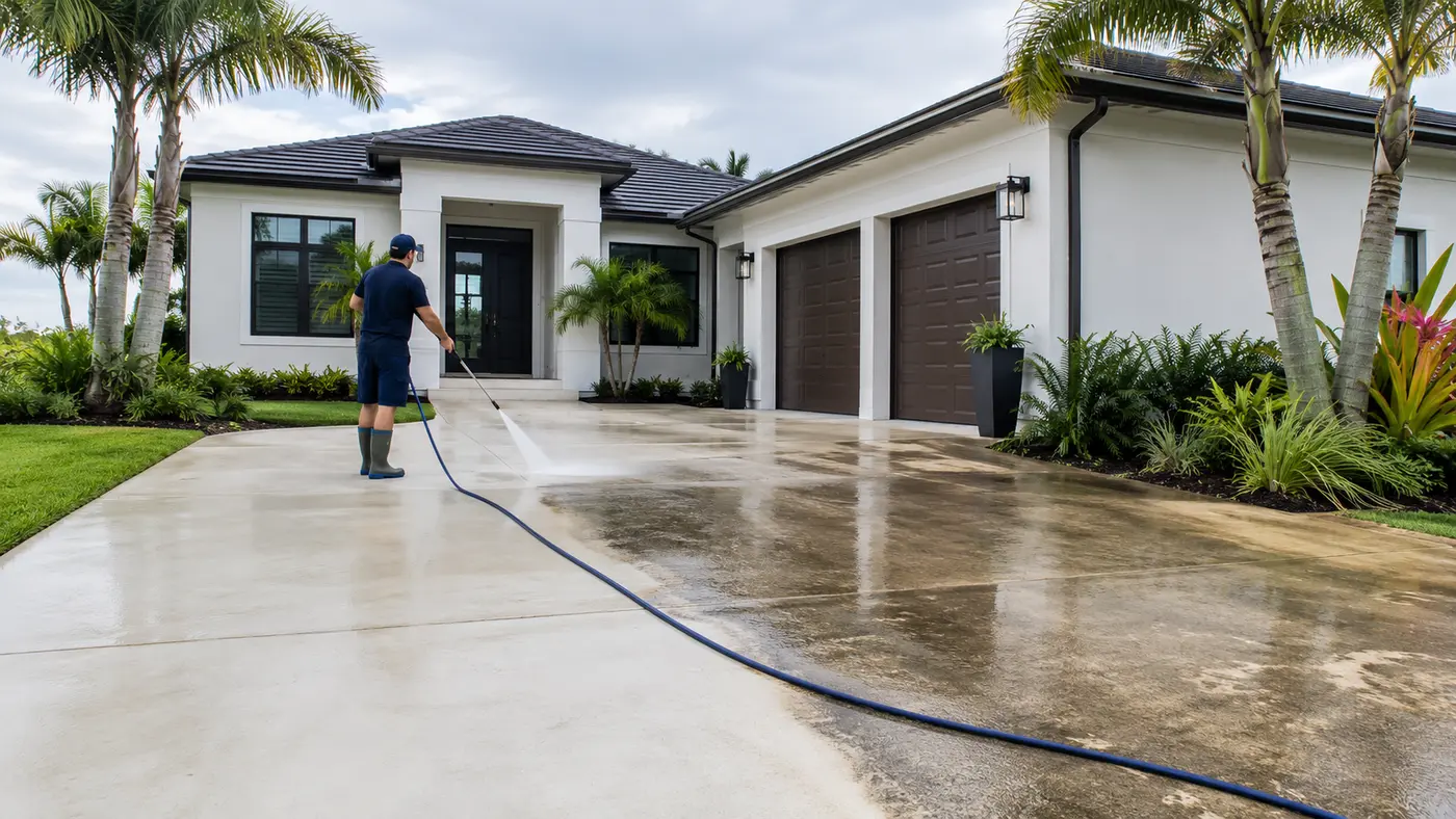 Professional pressure washing at a Southwest Florida home